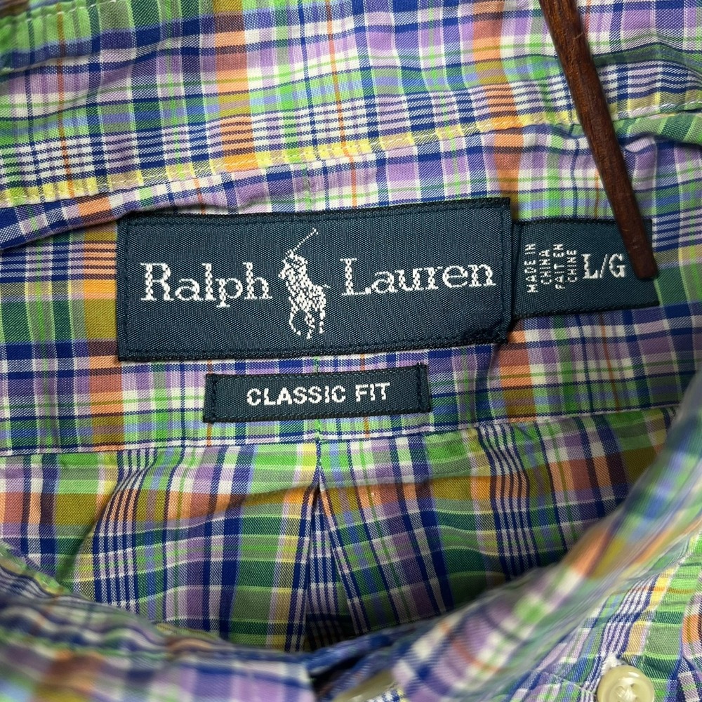 Ralph Lauren Button Down Shirt Mens Large Green Plaid Classic Fit 100% Cotton - Picture 2 of 11